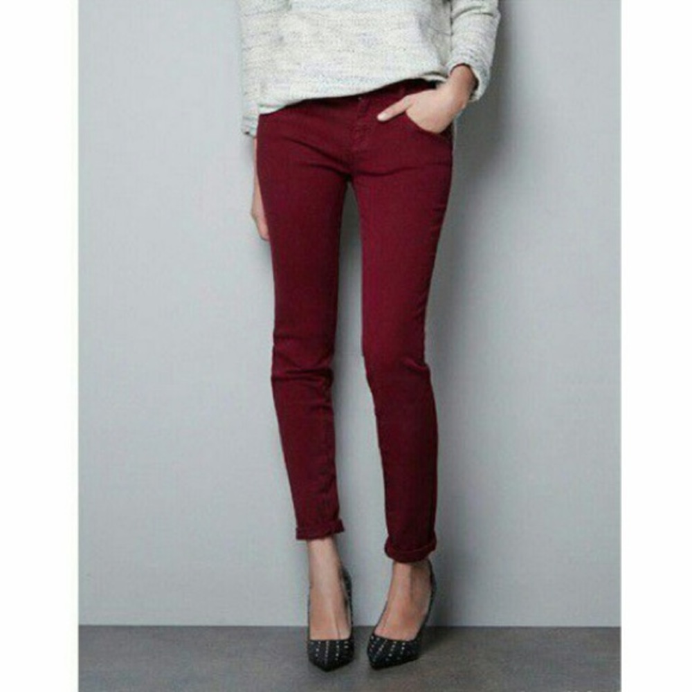 Zara TRF Maroon/Burgundy Slim Jeans